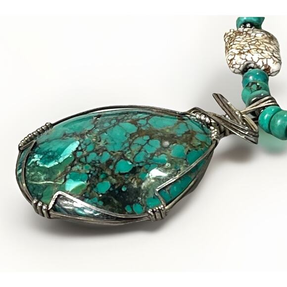 VTG Native American Sterling 925 Chunky Turquoise Agate Bead Statement Necklace - Picture 12 of 16